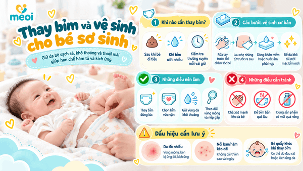 Thay bỉm và vệ sinh cho bé sơ sinh