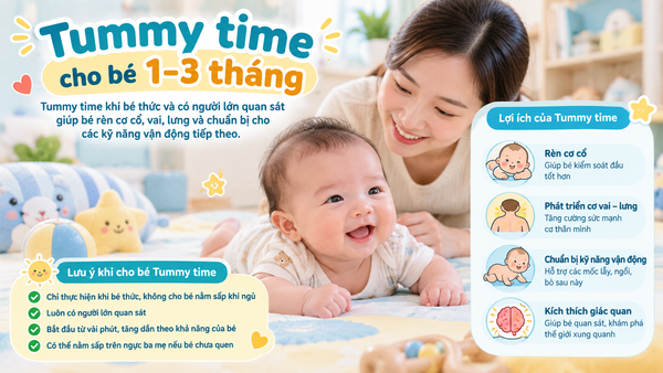 Tummy time cho bé 1–3 tháng