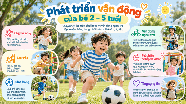 Phát triển vận động của bé 2–5 tuổi