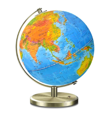 Quả địa cầu 30cm hành chính tự nhiên tiếng Việt gọng đế đồng