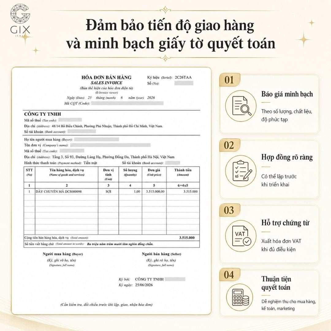 Gix Jewel minh bạch hợp đồng, báo giá và hóa đơn VAT cho đối tác doanh nghiệp