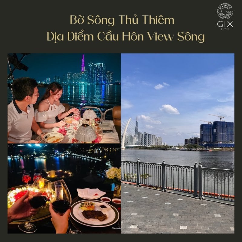 (Bờ sông Thủ Thiêm với skyline Quận 1 phía xa, khung cảnh lý tưởng cho concept picnic proposal)