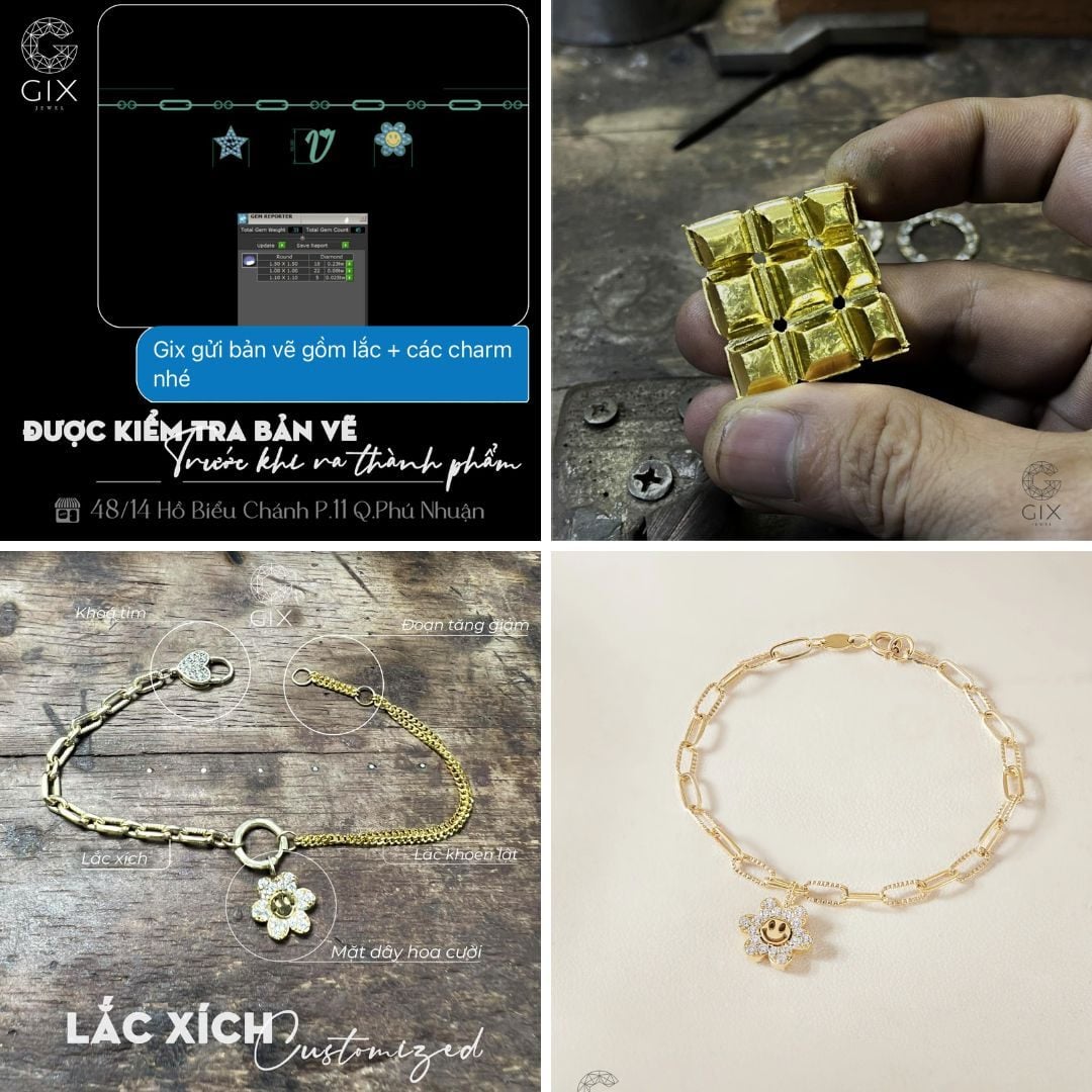 Gix Jewel có xưởng chế tác riêng, hỗ trợ thiết kế lắc tay xích vàng theo yêu cầu