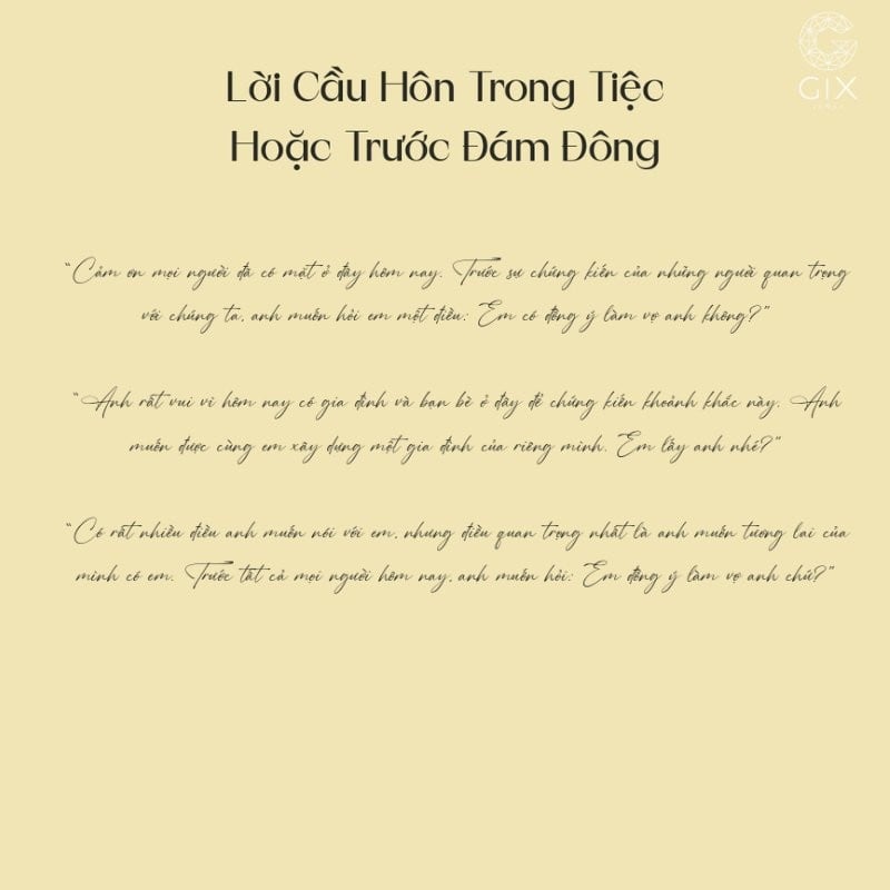 Lời cầu hôn trước đám đông nên ngắn gọn, rõ ràng và mở đầu bằng lời cảm ơn