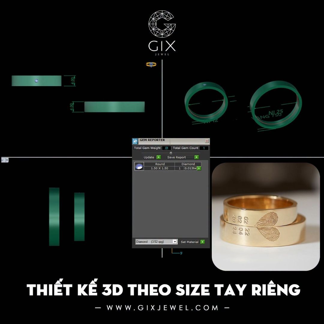 Bản vẽ thiết kế 3D nhẫn cưới tại Gix Jewel
