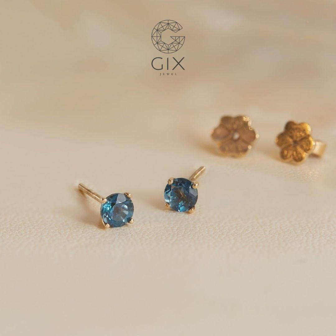 Bông tai bạc hạt nhỏ đá birthstone thanh lịch