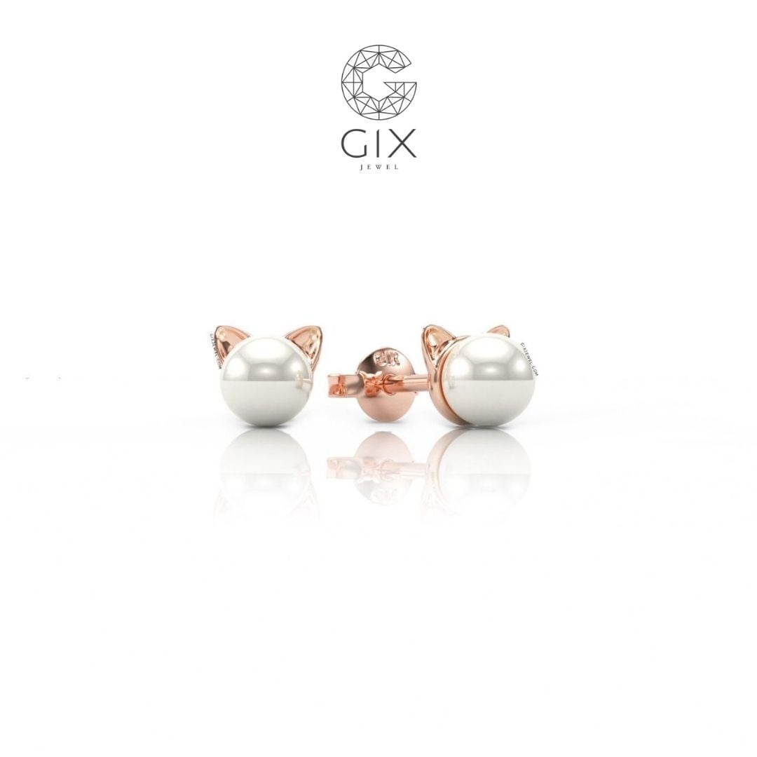 Bông tai hình con mèo cute đính ngọc trai