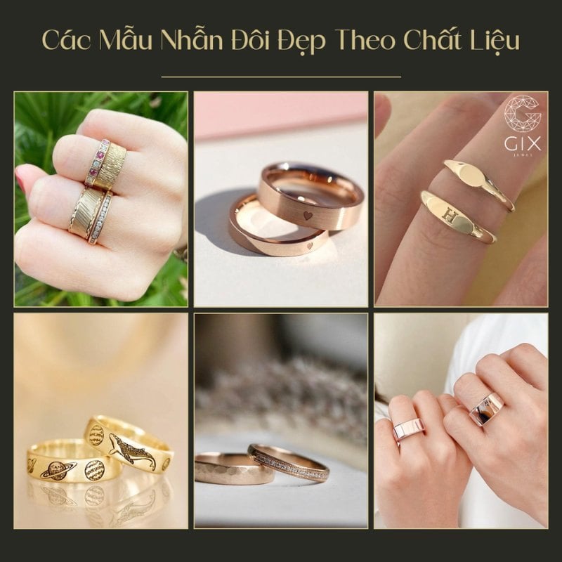 Nhẫn cặp đẹp đa dạng chất liệu từ bạc 925 đến vàng 18K và đá quý