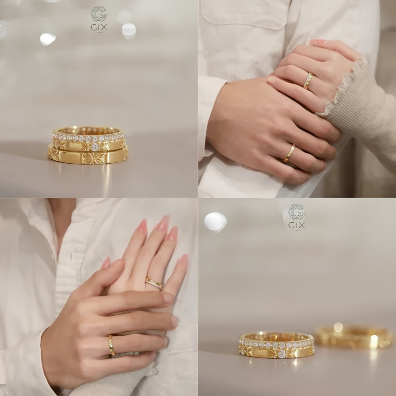 Nhẫn cưới Astrelle đính kim cương tấm tựa dải ngân hà lấp lánh, thanh lịch