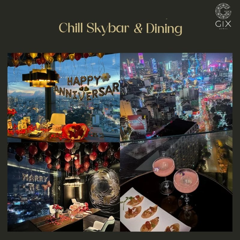 (Không gian rooftop hiện đại tại Chill Skybar, thích hợp cho buổi tối cầu hôn giữa ánh đèn thành phố)