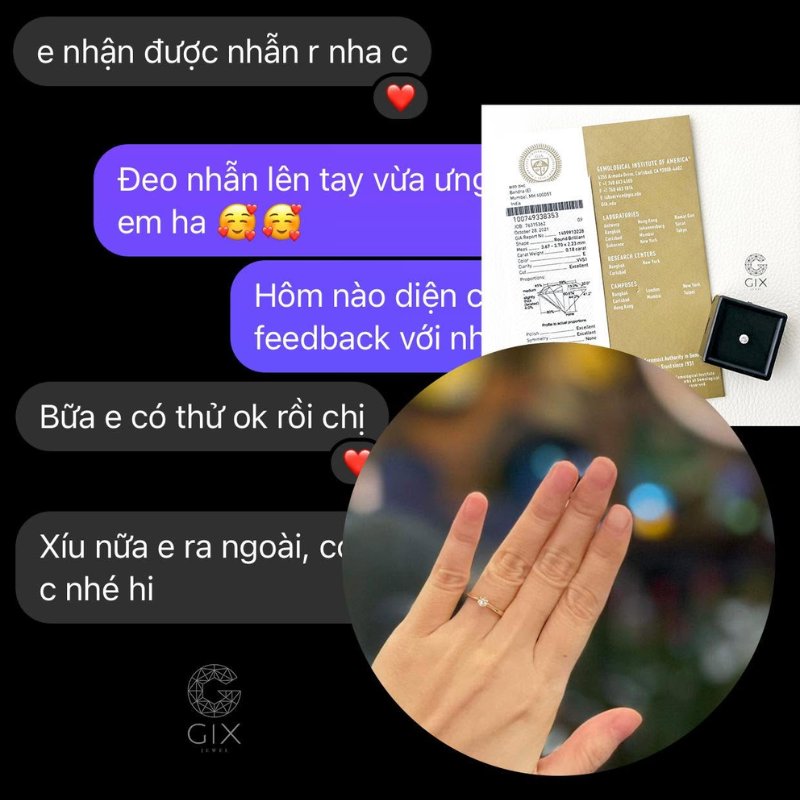 Phản hồi thực tế từ khách hàng đặt nhẫn cầu hôn Trellis tại Gix Jewel