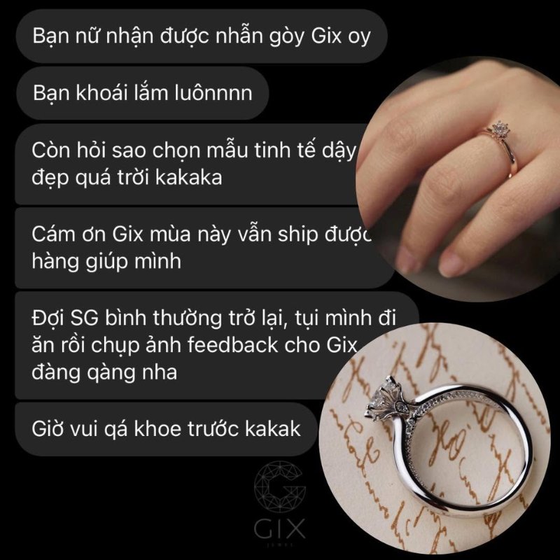 Phản hồi thực tế từ khách hàng đặt nhẫn cầu hôn Trellis tại Gix Jewel