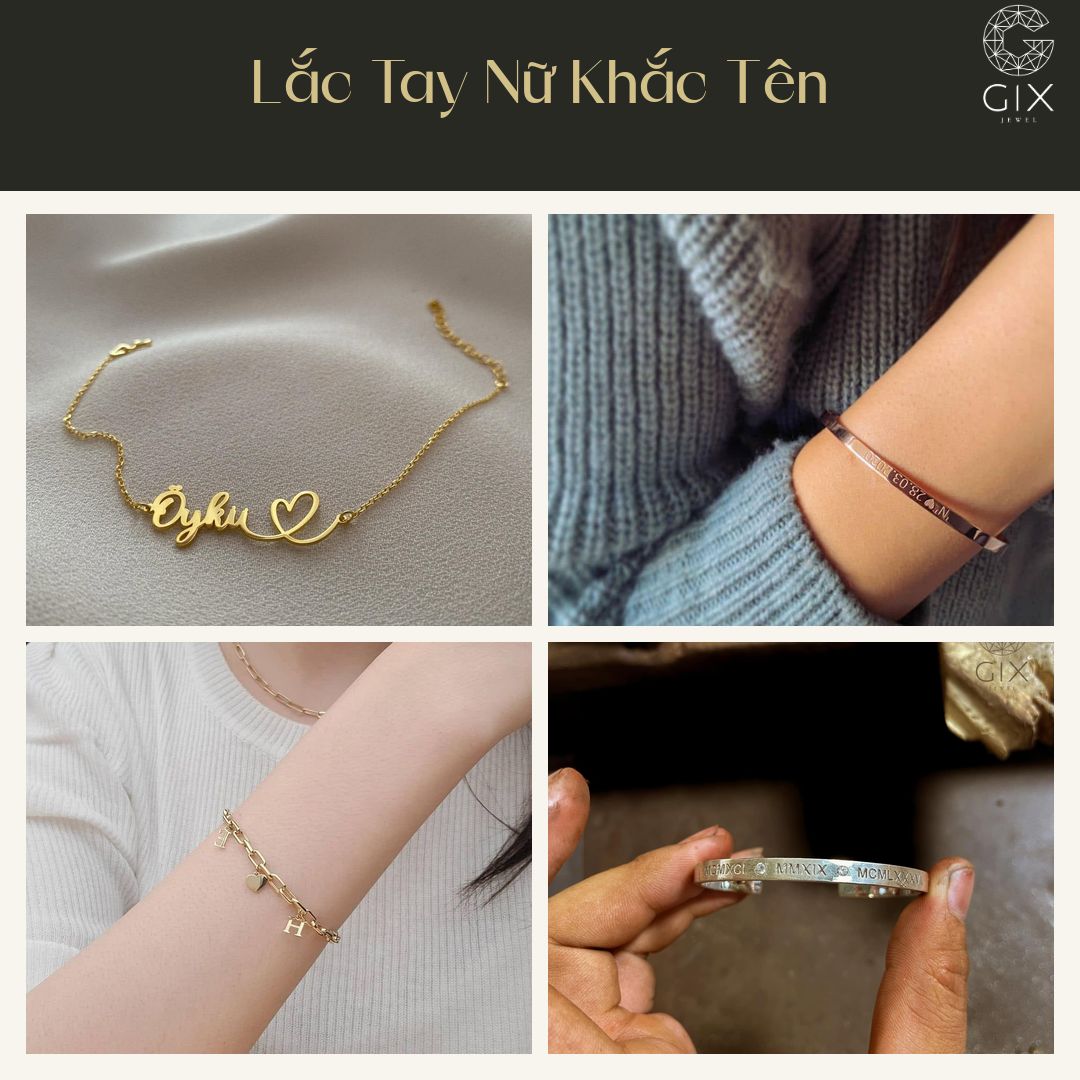 Lắc tay nữ khắc tên với thiết kế dây mảnh, thanh lịch và dễ phối trang sức
