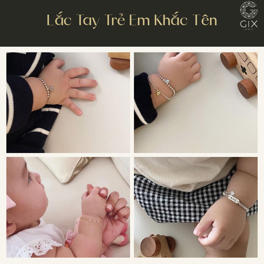 Lắc tay trẻ em khắc tên có kích thước phù hợp với cổ tay bé