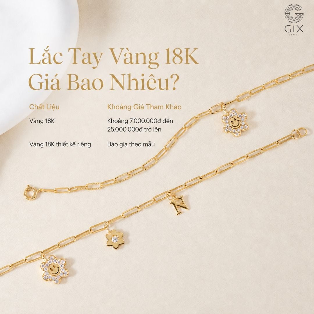 Lắc tay vàng 18K có giá trị vàng cao, phù hợp làm quà tặng sang trọng