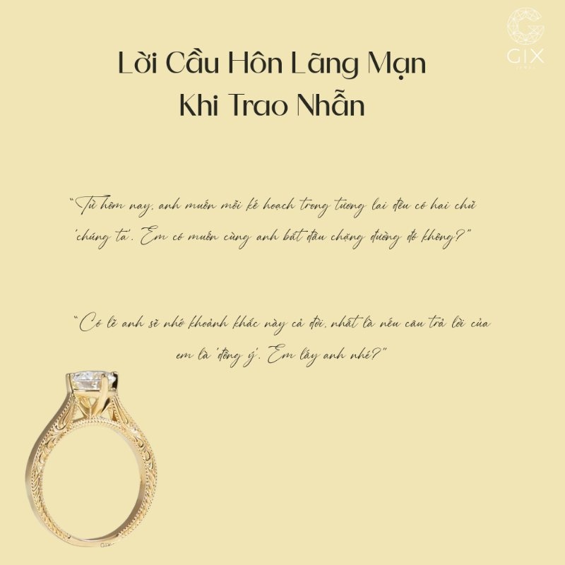 Lời cầu hôn lãng mạn thường được nói ngay khi mở hộp nhẫn hoặc quỳ gối
