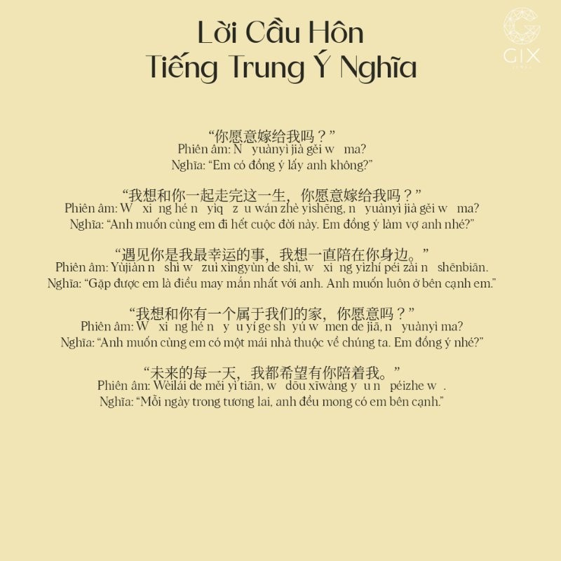 Lời cầu hôn tiếng Trung kèm phiên âm giúp dễ sử dụng hơn trong khoảnh khắc thực tế