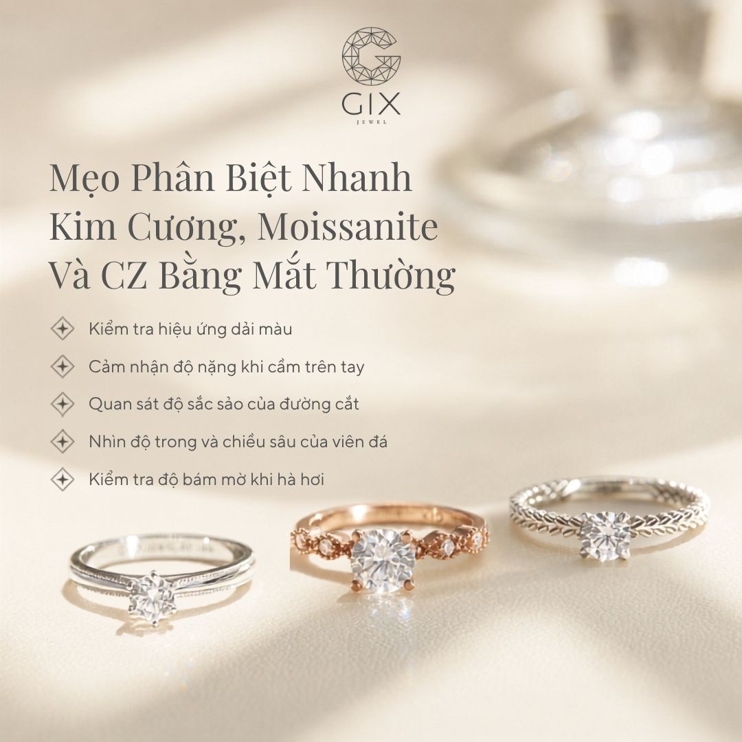 Các mẹo phân biệt kim cương, Moissanite và CZ