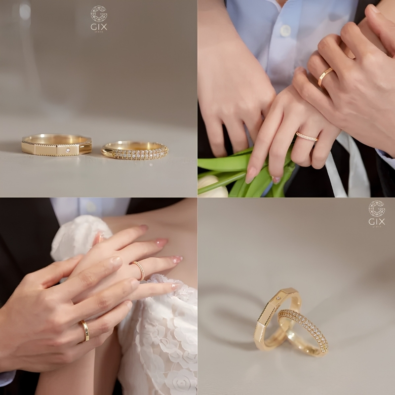 Cặp nhẫn Kismet Love viền bi Milgrain cổ điển đính kim cương Moissanite lộng lẫy, sang trọng