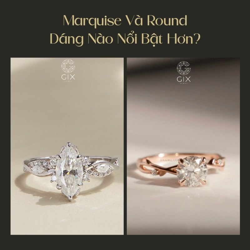 (Round cổ điển, cân đối so với Marquise nổi bật và có độ nhận diện cao hơn)