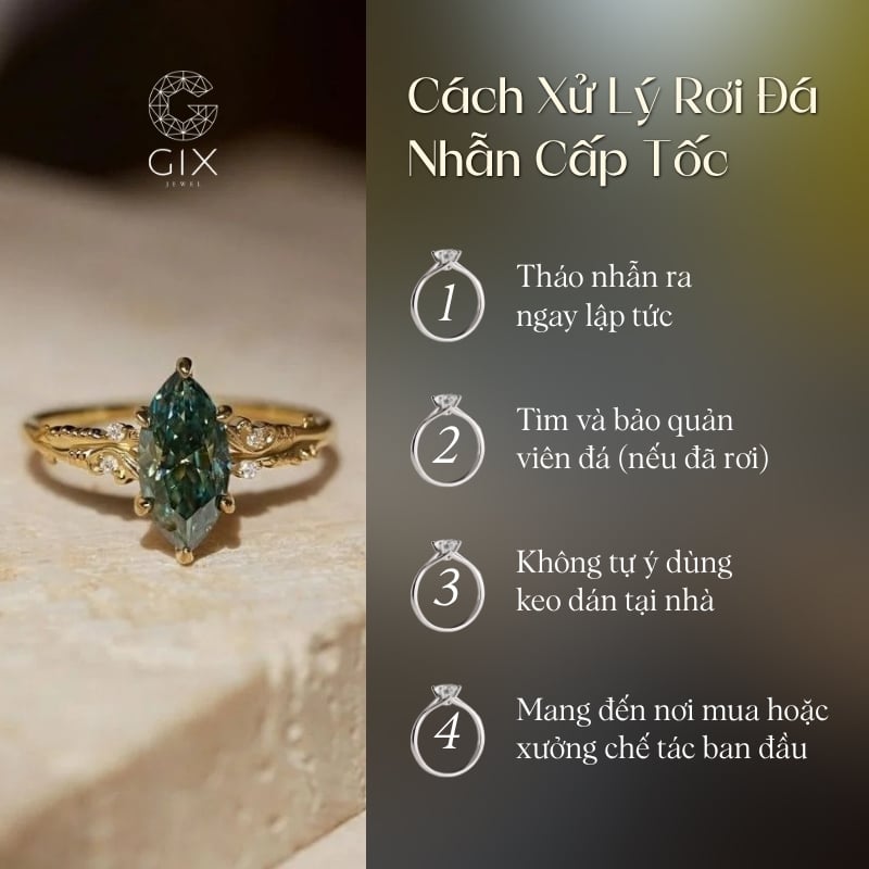 Khi nhẫn bị lỏng đá bạn cần tháo ra và cất giữ cẩn thận ngay.