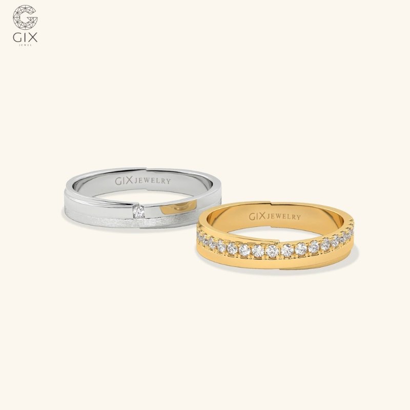 Mẫu nhẫn cặp nam nữ 2 màu, đồng bộ về ý tưởng nhưng vẫn giữ nét riêng
