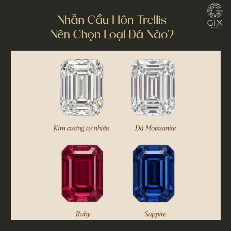 So sánh các loại đá phổ biến dùng cho nhẫn cầu hôn Trellis
