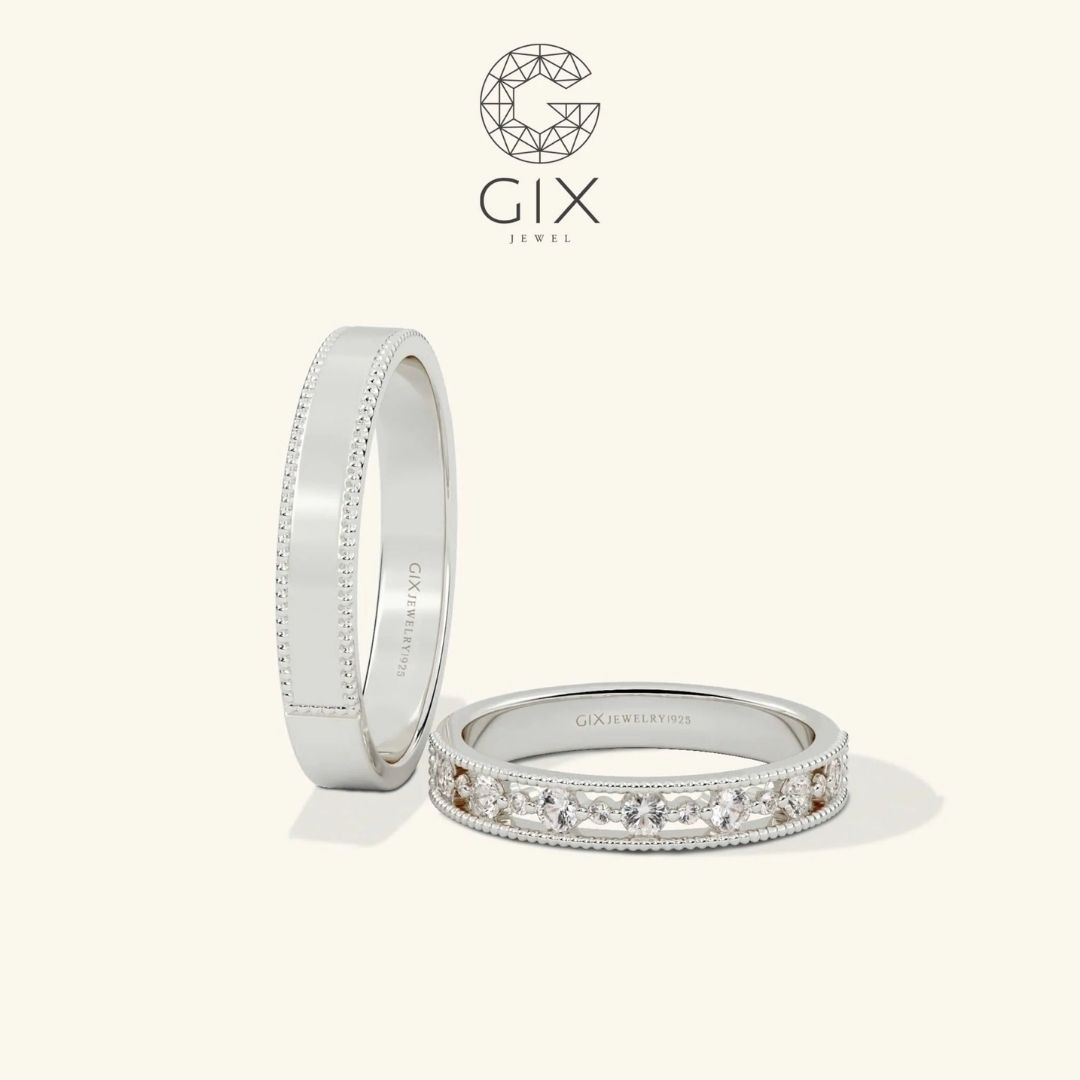 Nhẫn cưới đính đá đan xen với bố cục mở