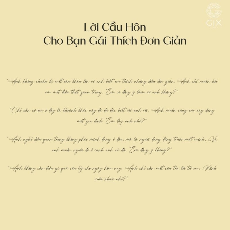 Lời cầu hôn đơn giản phù hợp với những nàng không thích sự phô trương