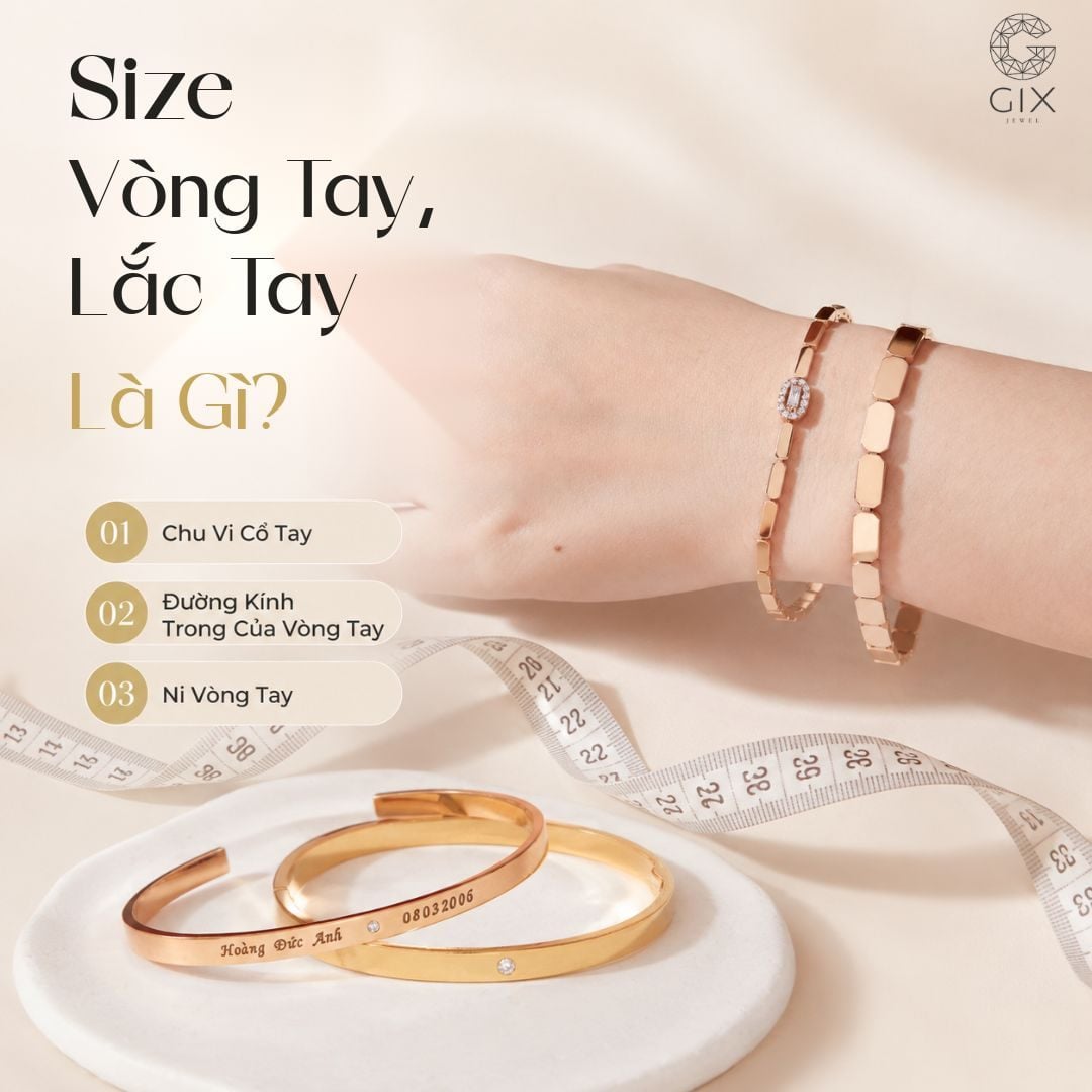(Phân biệt chu vi cổ tay, đường kính trong và vị trí đo phù hợp cho từng loại vòng tay, lắc tay)