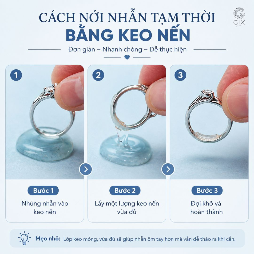 Sử dụng keo nến hoặc sơn móng tay trong suốt tháo nhẫn bị rộng