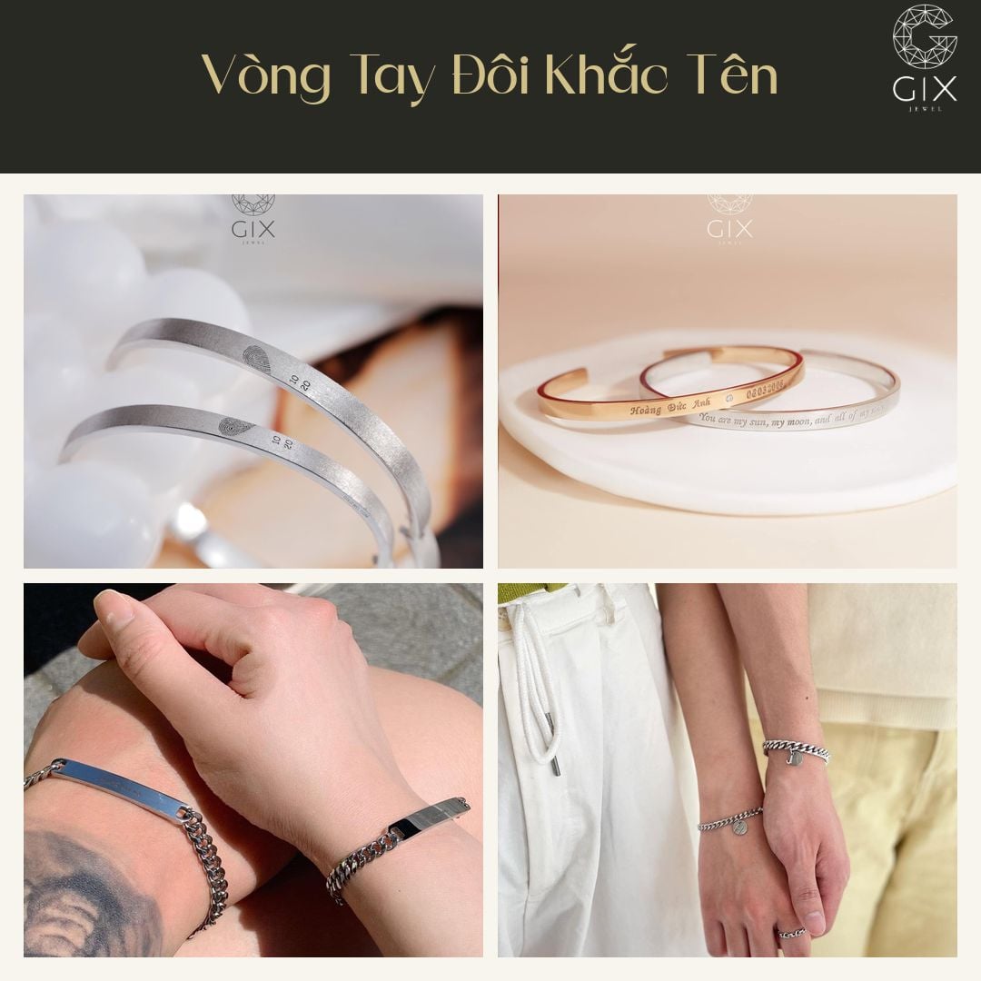 Vòng tay đôi khắc tên được thiết kế riêng theo size tay từng người