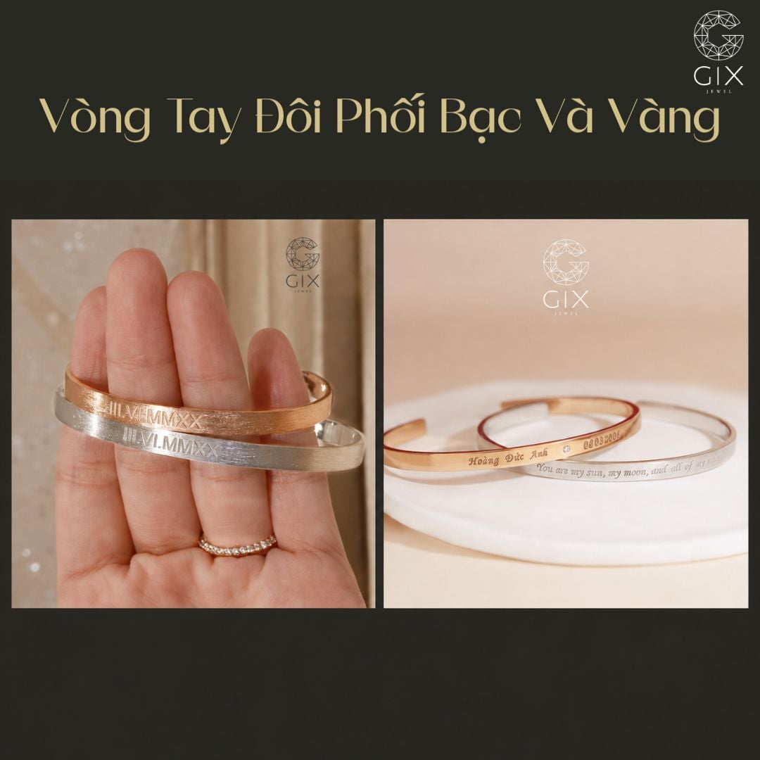Mẫu vòng tay đôi phối bạc và vàng tạo điểm nhấn hai màu hiện đại, cá tính.