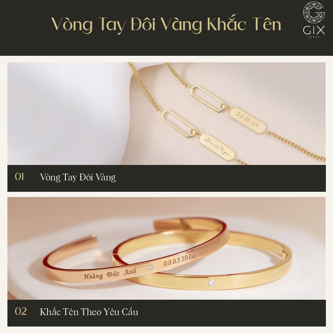 Vòng tay đôi vàng khắc tên sang trọng