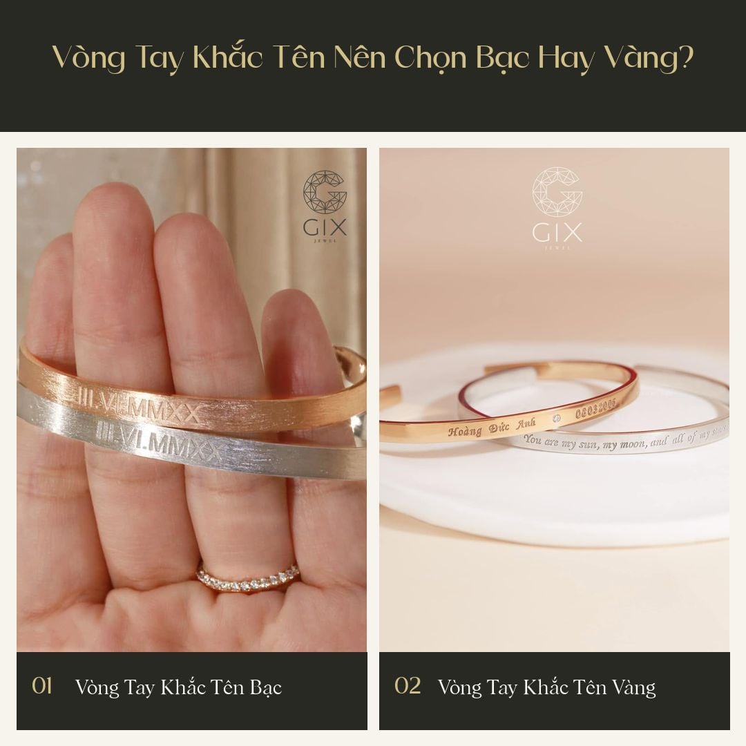 Lựa chọn chất liệu bạc hay vàng cho vòng tay khắc tên tùy thuộc ngân sách