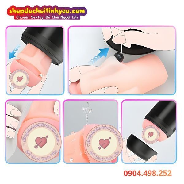 Âm Đạo Giả Rung Hút Thụt Thiết Kế Khoang Hạt Nổi 3D Chân Thực