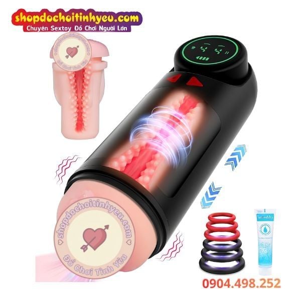 Âm Đạo Giả Rung Hút Thụt Thiết Kế Khoang Hạt Nổi 3D Chân Thực