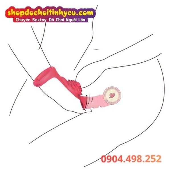Bao Đeo Ngón Tay Hoa Hồng Rung Kép Thiết Kế Dương Vật Giả