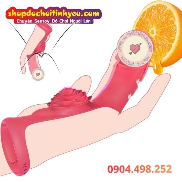 Bao Đeo Ngón Tay Hoa Hồng Rung Kép Thiết Kế Dương Vật Giả