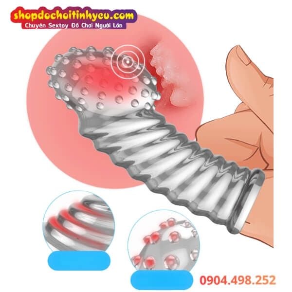 Bao Đeo Ngón Tay Thiết Kế Nhiều Hạt Nổi Lớn Kích Thích Âm Đạo