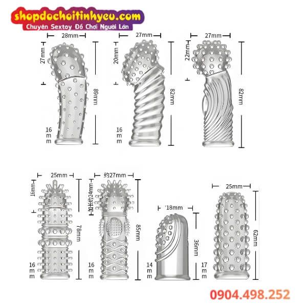 Bao Đeo Ngón Tay Thiết Kế Nhiều Hạt Nổi Lớn Kích Thích Âm Đạo