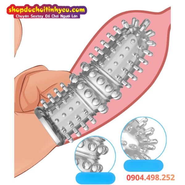 Bao Đeo Ngón Tay Thiết Kế Nhiều Hạt Nổi Lớn Kích Thích Âm Đạo
