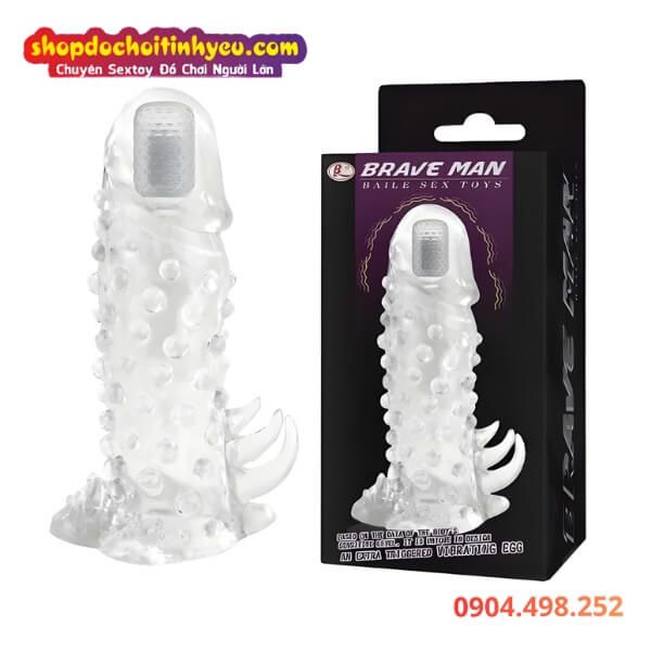 Bao Đôn Dương Vật Rung Có Hạt Nổi Kèm Răng Mềm BRAVE MAN