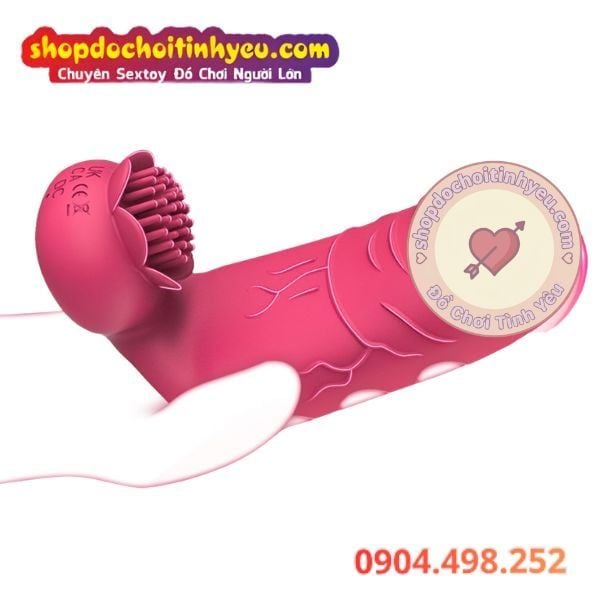 Bao Ngón Tay Rung Hình Dương Vật Gân Nổi Kèm Đầu Hoa Có Gai