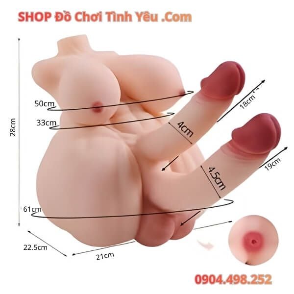 Búp Bê Tình Dục Bán Thân Bisexual Vú To Có 2 Dương Vật Khủng