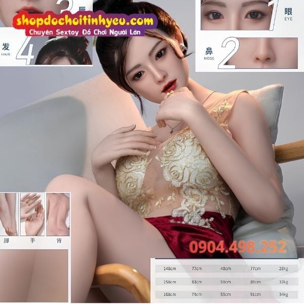 Búp Bê Tình Dục Cao Cấp Ái Nữ Cám Dỗ Trong Váy Thêu Hoa Vàng
