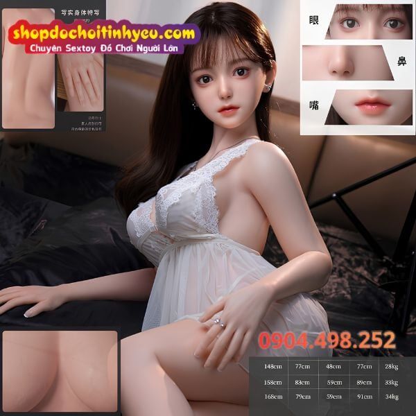 Búp Bê Tình Dục Silicon Cao Cấp Mặc Đầm Ngủ Trắng Khiêu Dâm