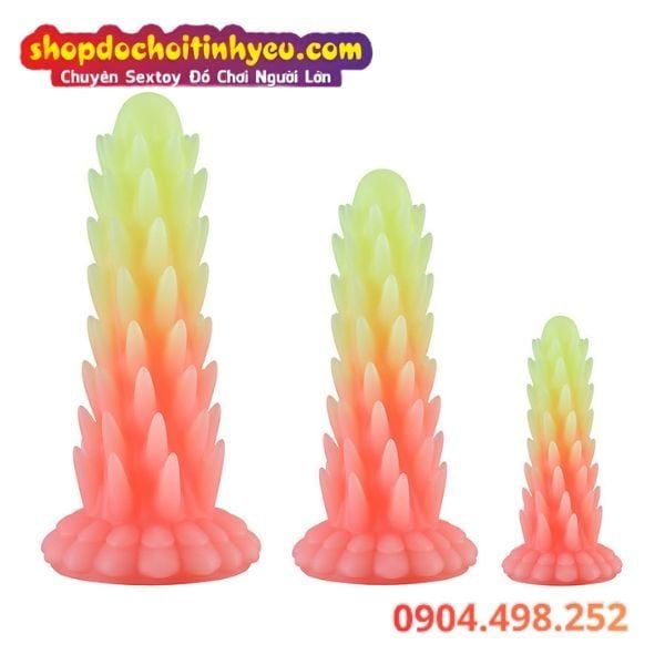 Buttplug Silicone Nhét Lỗ Nhị Có Gai Màu Dạ Quang Phát Sáng