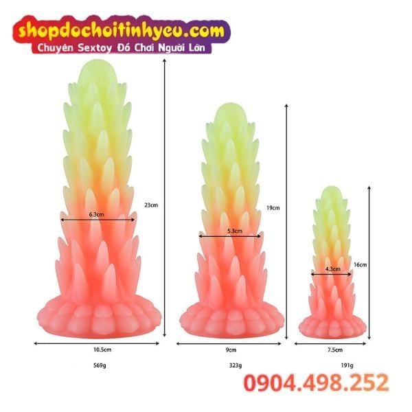 Buttplug Silicone Nhét Lỗ Nhị Có Gai Màu Dạ Quang Phát Sáng