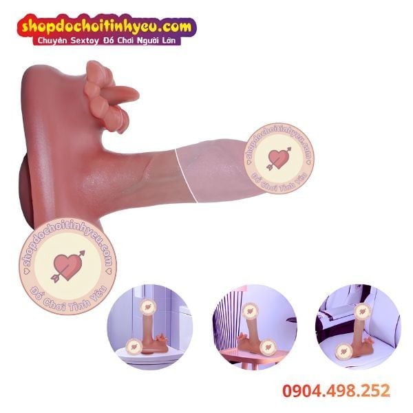 Cu Giả Gân Nổi Đế Hít Rung Thụt Sưởi Ấm Kèm Lưỡi Liếm Âm Đạo